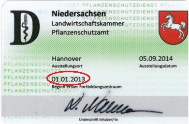 Rückseite Sachkundenachweis im Pflanzenschutz