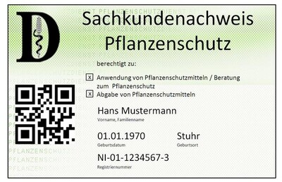 Scheckkarte Sachkundenachweis Pflanzenschutz, Vorderseite